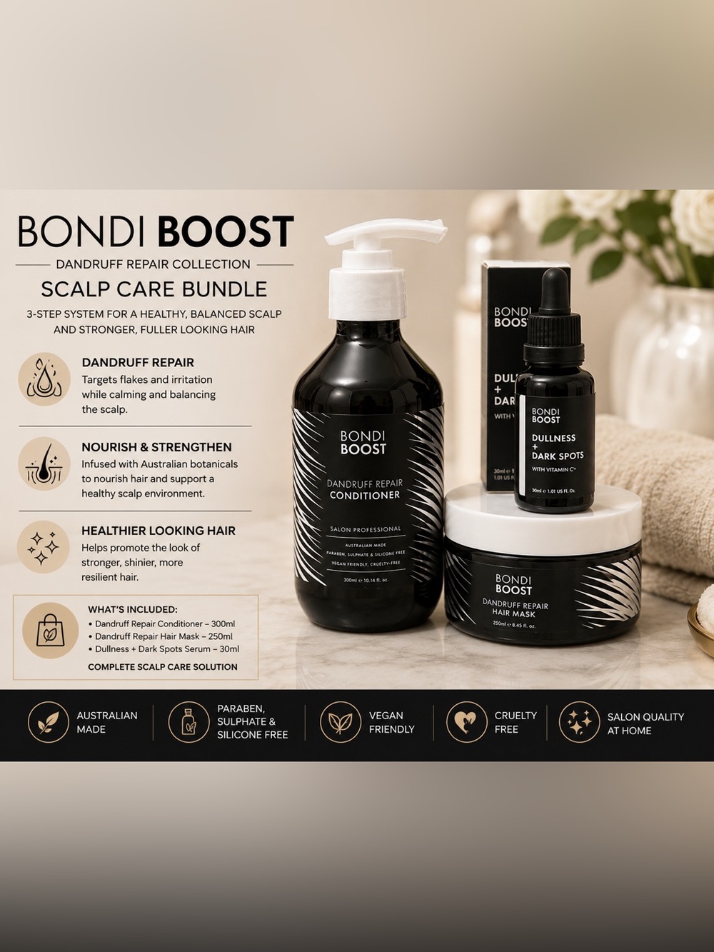 Bondi Boost Dandruff Repair Hair Care + Vitamin C Serum Bundle